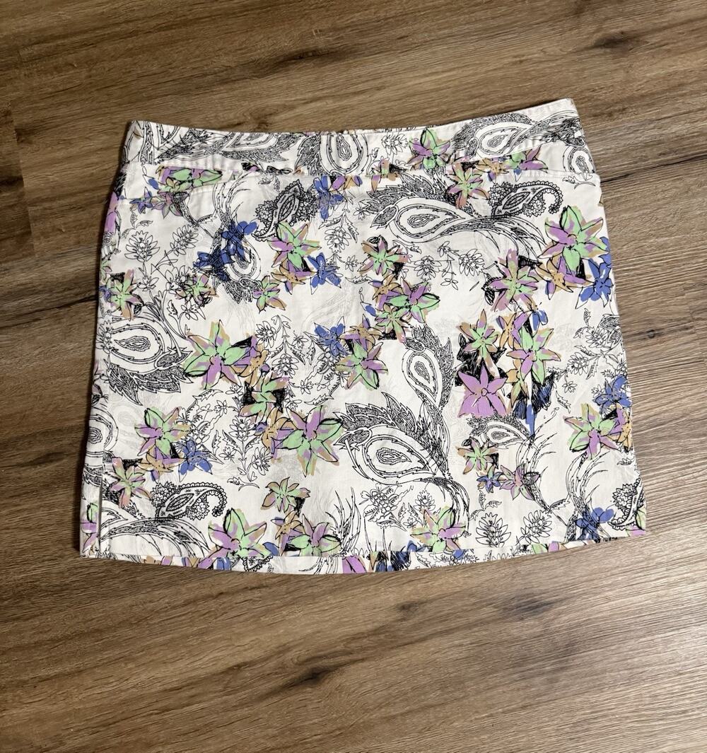Lady Hagen Women's Golf Skort Size 14 Paisley Floral Blue Green White 17" Mini